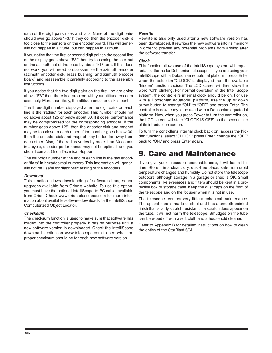 Care and maintenance | Orion STARBLAST 6/6I User Manual | Page 26 / 64