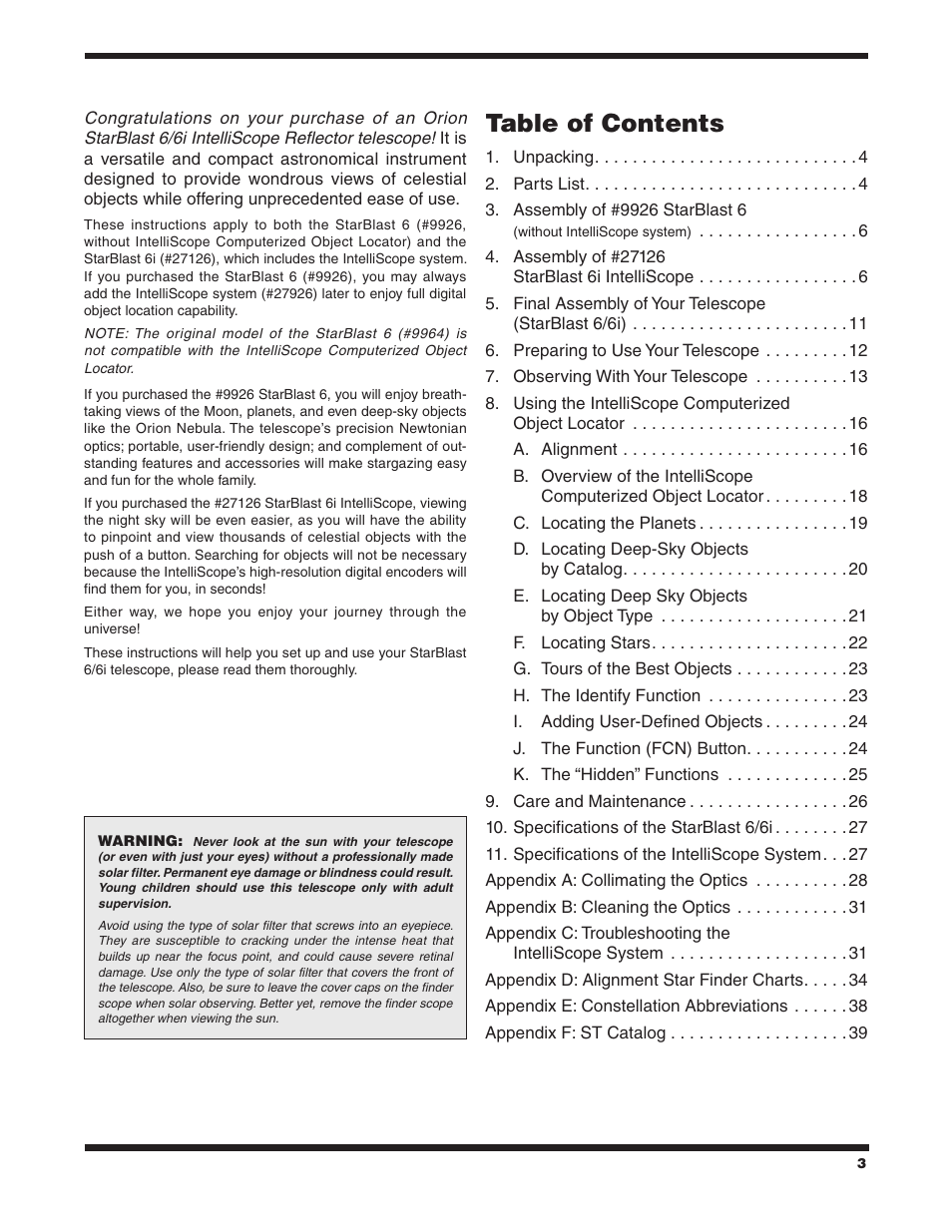 Orion STARBLAST 6/6I User Manual | Page 3 / 64