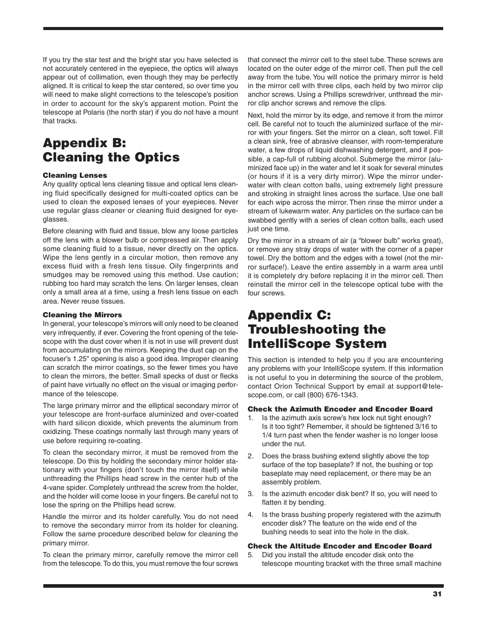 Appendix b: cleaning the optics | Orion STARBLAST 6/6I User Manual | Page 31 / 64