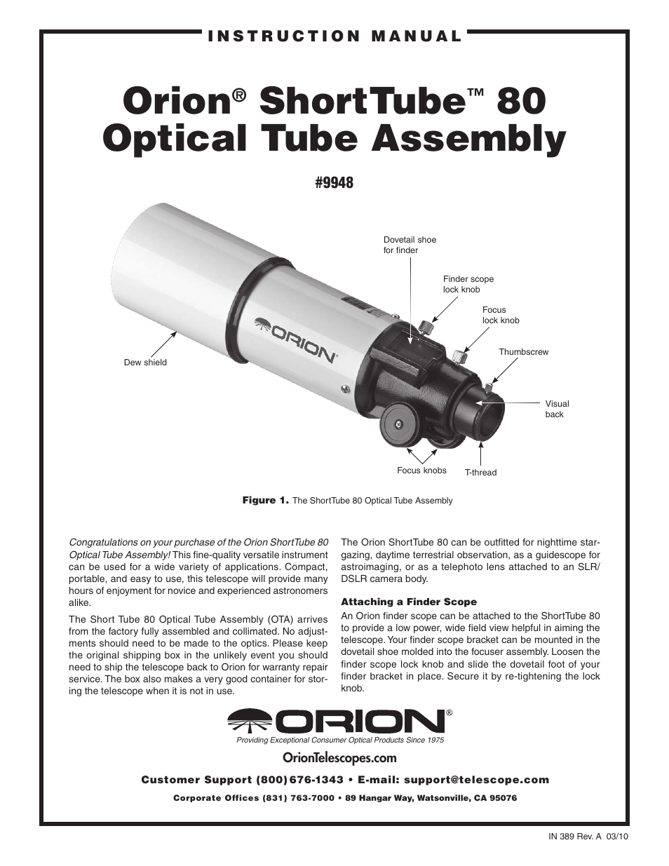 Orion SHORTTUBE 80 User Manual | 2 pages