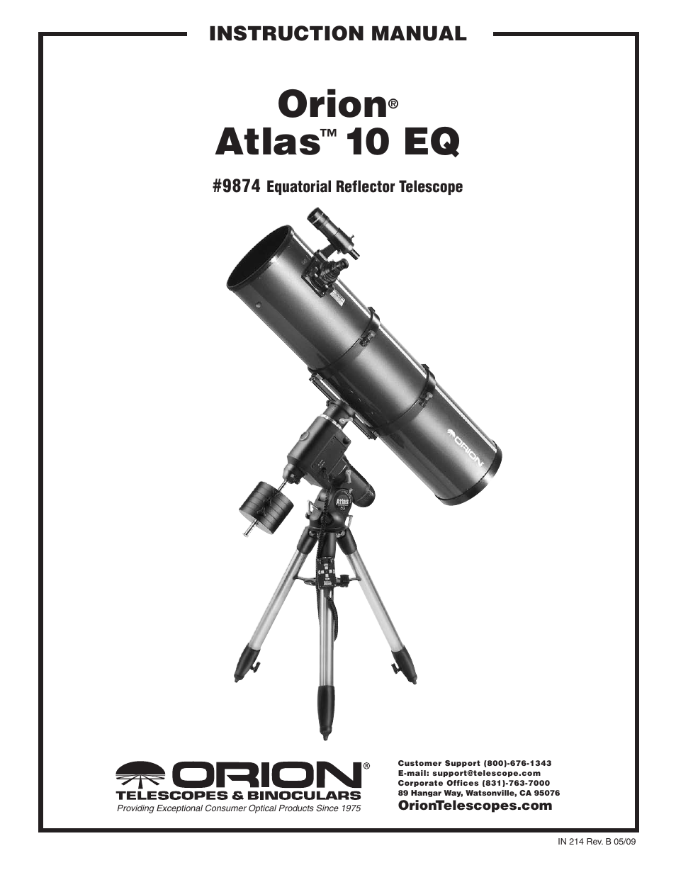 Orion ATLAS 10 EQ 9874 User Manual | 20 pages