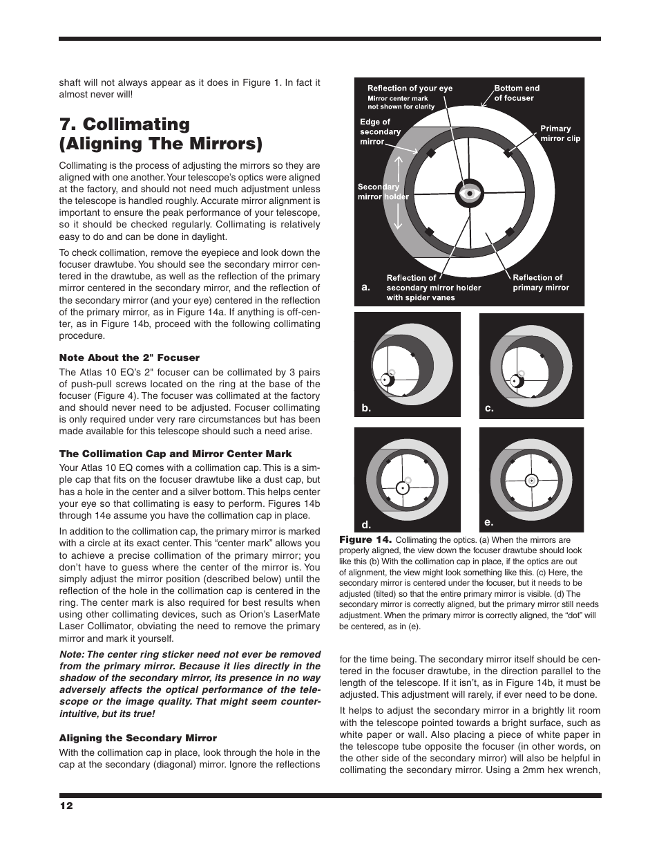 Collimating (aligning the mirrors) | Orion ATLAS 10 EQ 9874 User Manual | Page 12 / 20