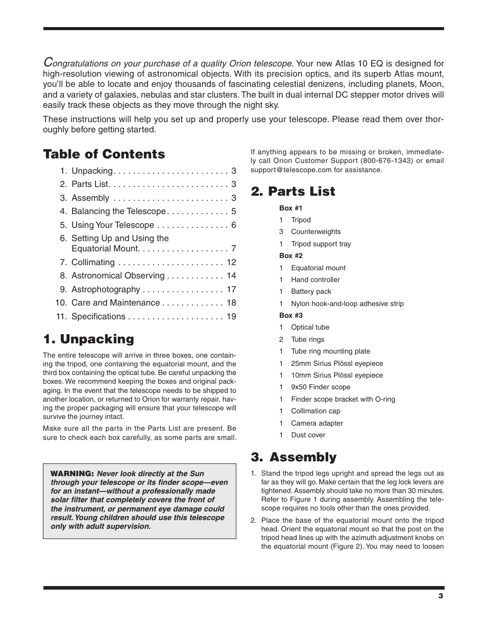 Orion ATLAS 10 EQ 9874 User Manual | Page 3 / 20