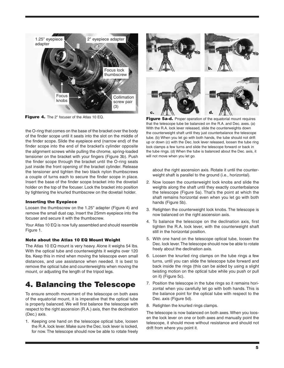 Balancing the telescope | Orion ATLAS 10 EQ 9874 User Manual | Page 5 / 20