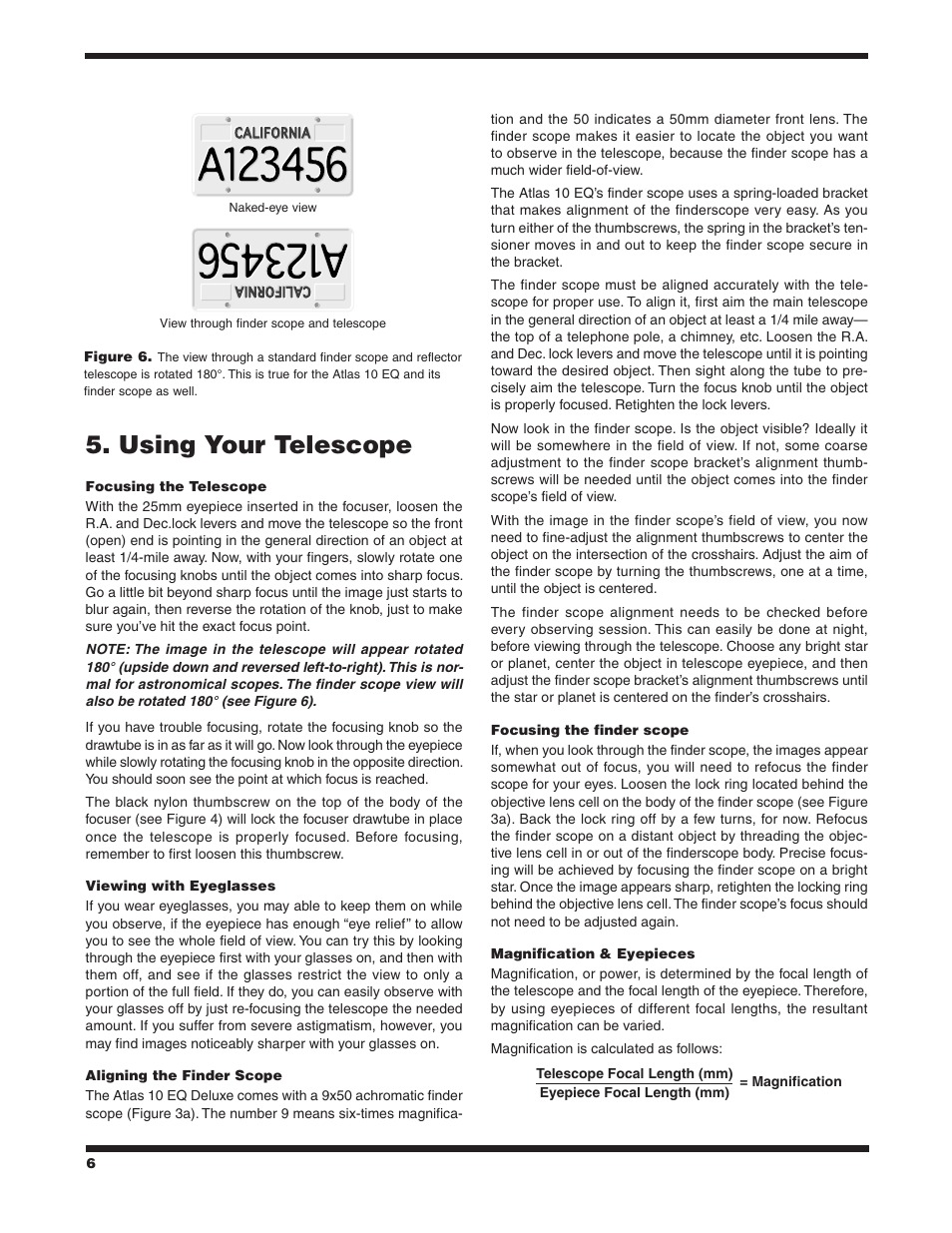 Using your telescope | Orion ATLAS 10 EQ 9874 User Manual | Page 6 / 20