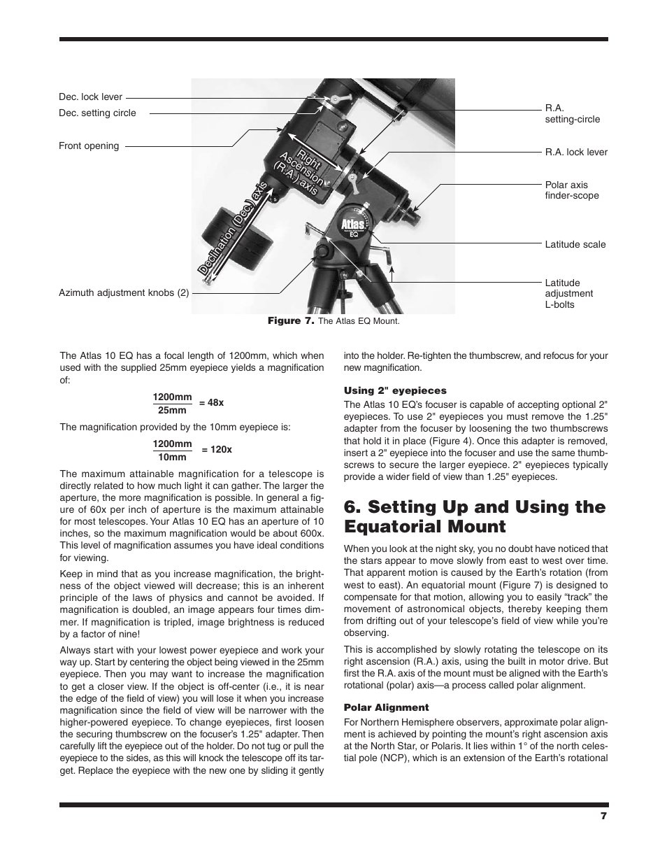 Setting up and using the equatorial mount | Orion ATLAS 10 EQ 9874 User Manual | Page 7 / 20