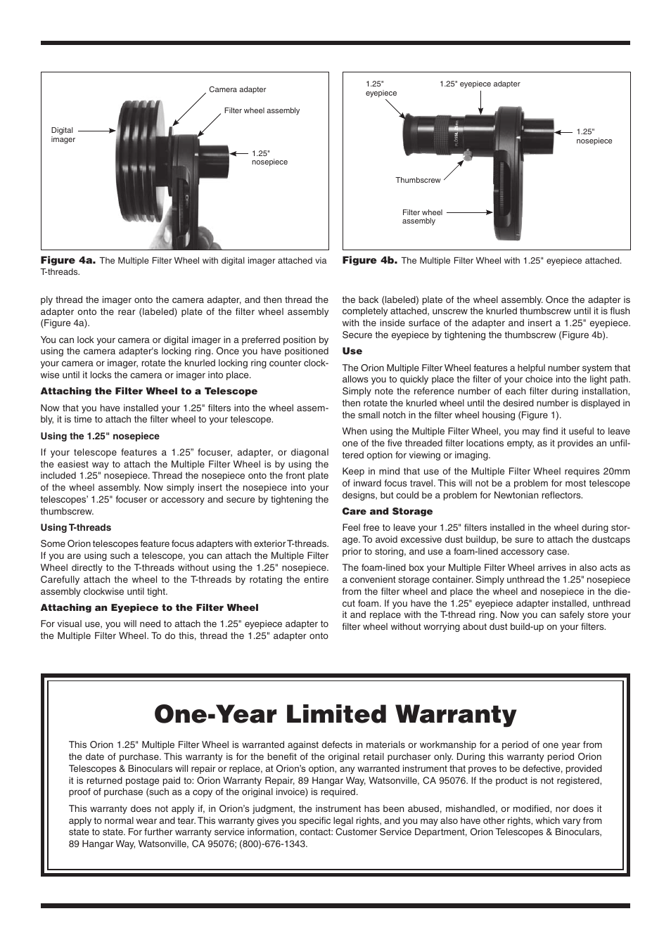 One-year limited warranty | Orion 5520 User Manual | Page 2 / 2