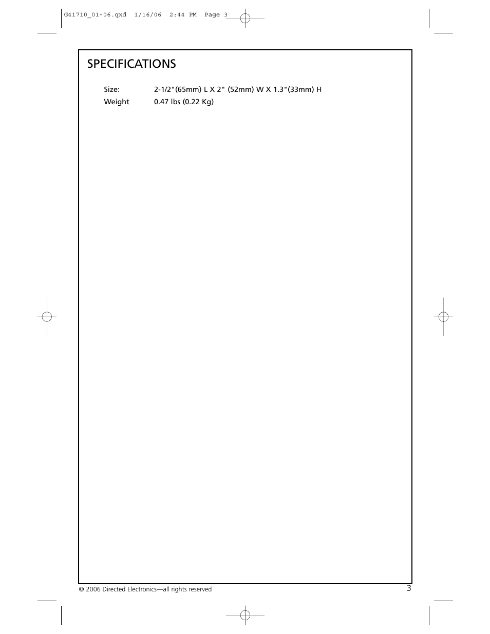 Specifications | Orion 41710 HP-RB1 User Manual | Page 4 / 7