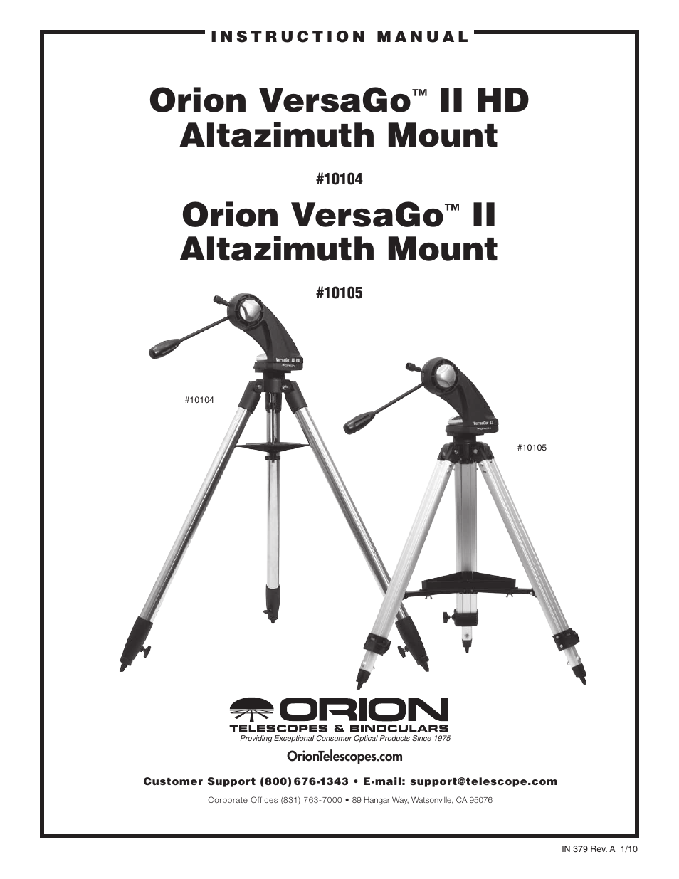 Orion VERSAGO #10105 User Manual | 8 pages