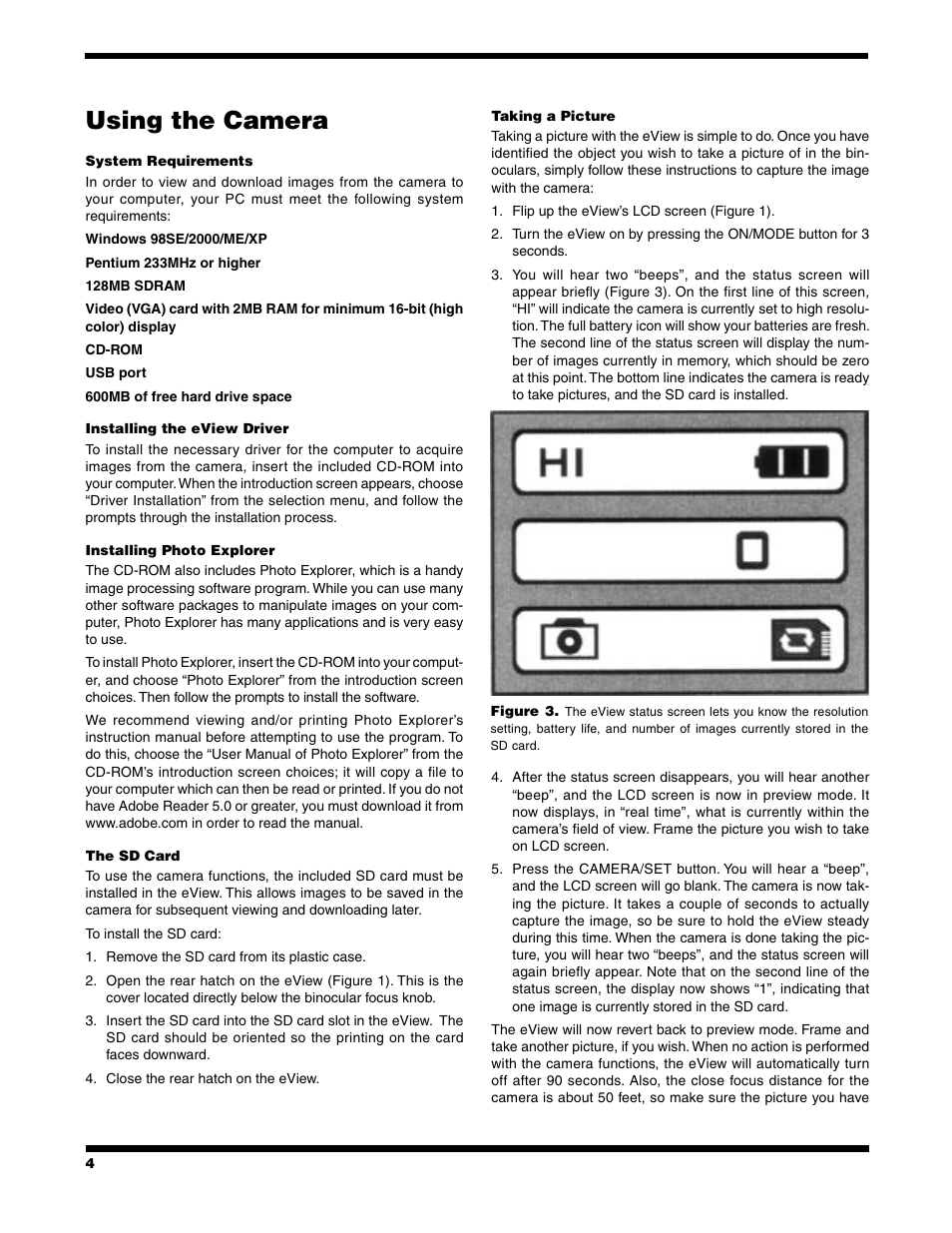 Using the camera | Orion eViewTM 8x32 LCD User Manual | Page 4 / 8