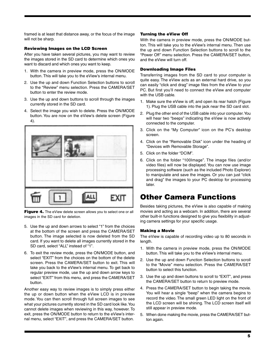 Other camera functions | Orion eViewTM 8x32 LCD User Manual | Page 5 / 8