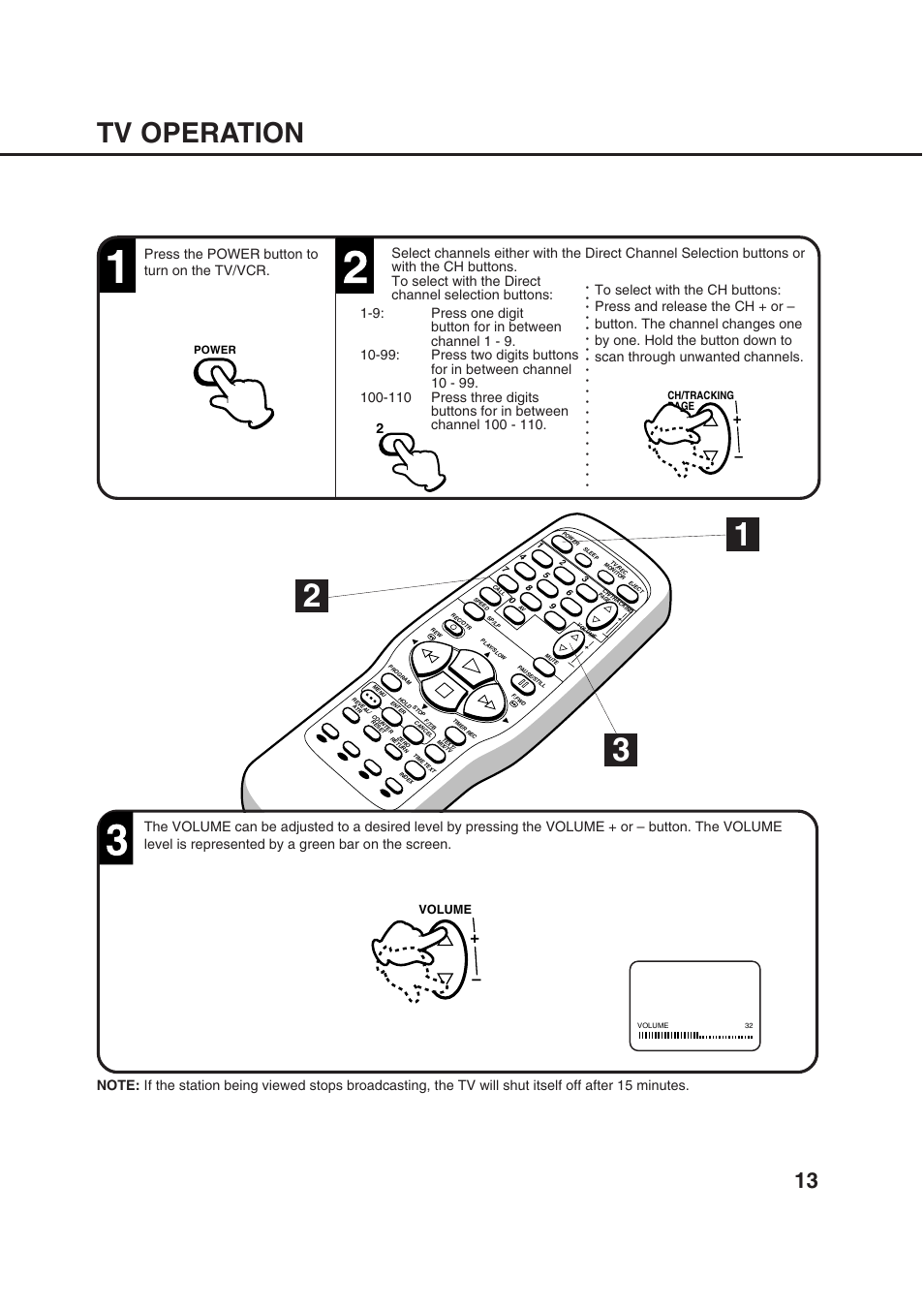 Tv operation | Orion 20VROT User Manual | Page 15 / 44