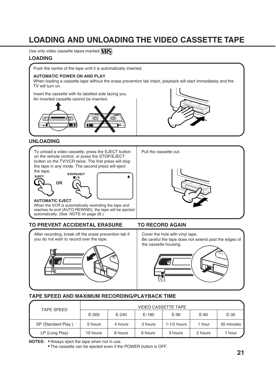 Loading and unloading the video cassette tape | Orion 20VROT User Manual | Page 23 / 44