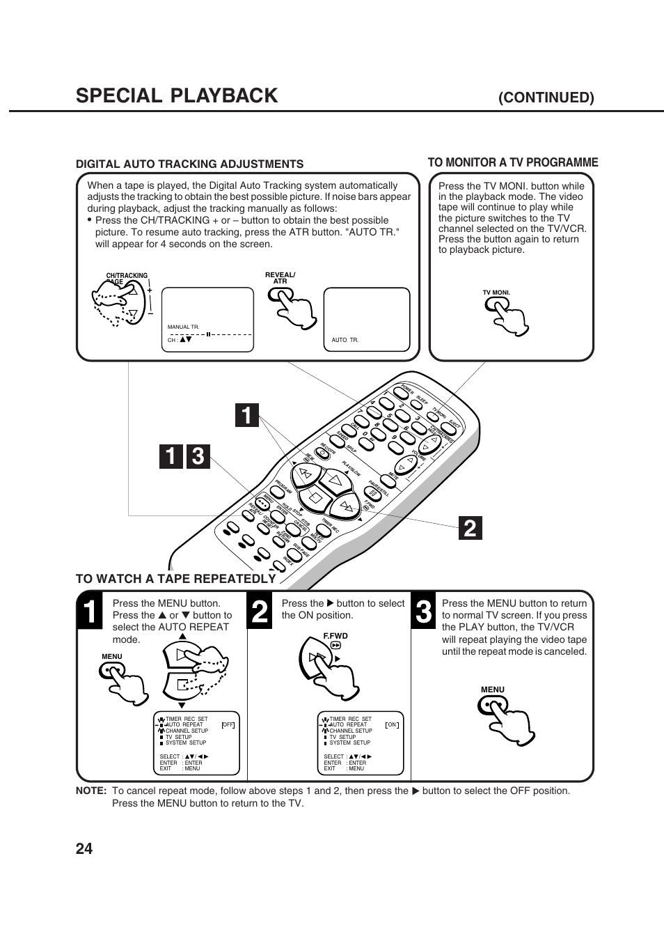 Special playback, Continued), Digital auto tracking adjustments | Orion 20VROT User Manual | Page 26 / 44