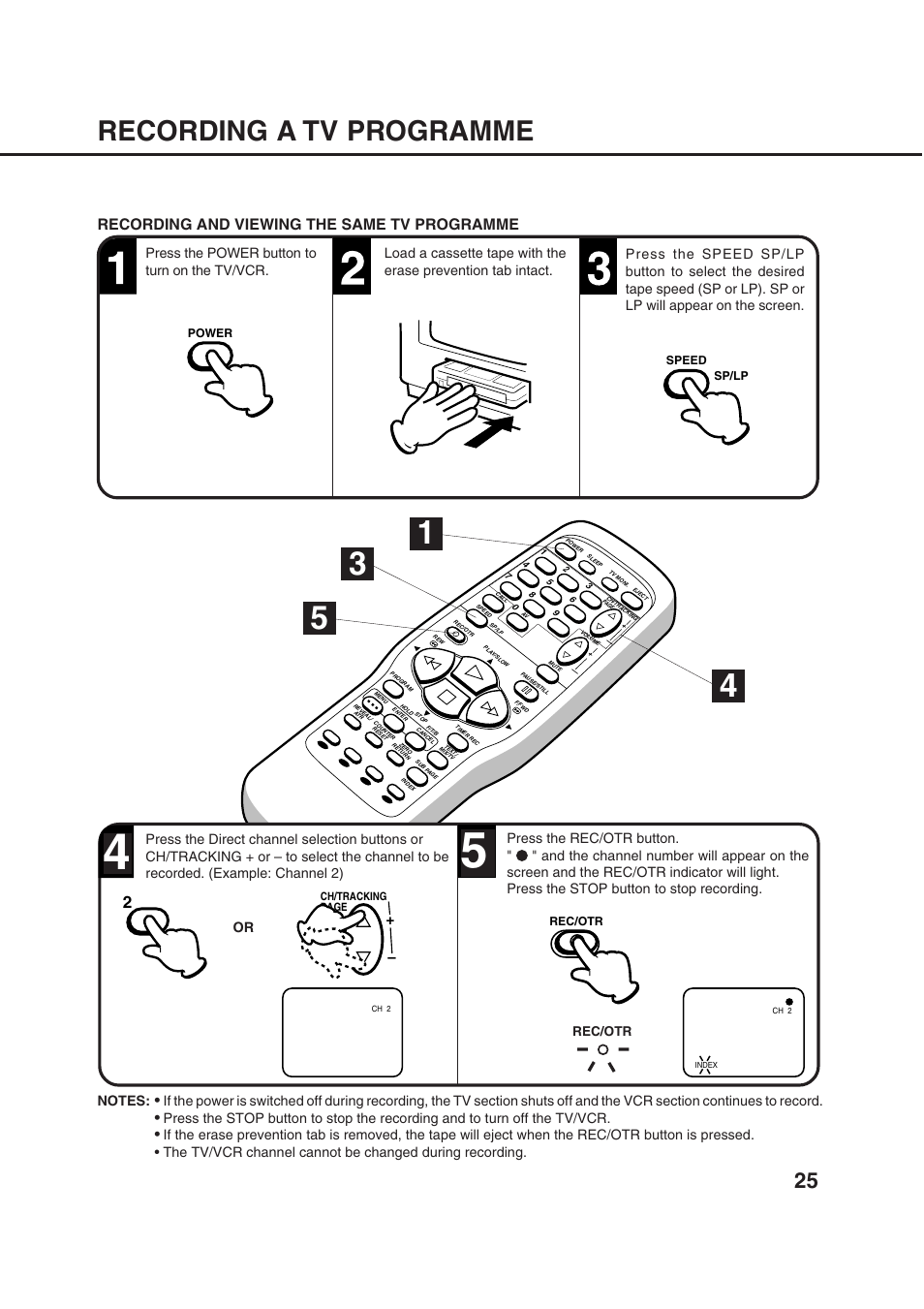 Recording a tv programme, Recording and viewing the same tv programme | Orion 20VROT User Manual | Page 27 / 44