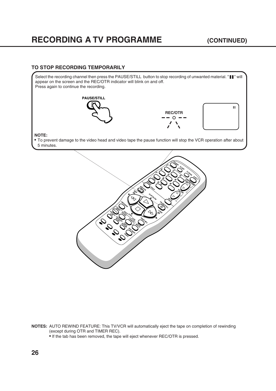 Recording a tv programme, Continued), Rec/otr | Orion 20VROT User Manual | Page 28 / 44