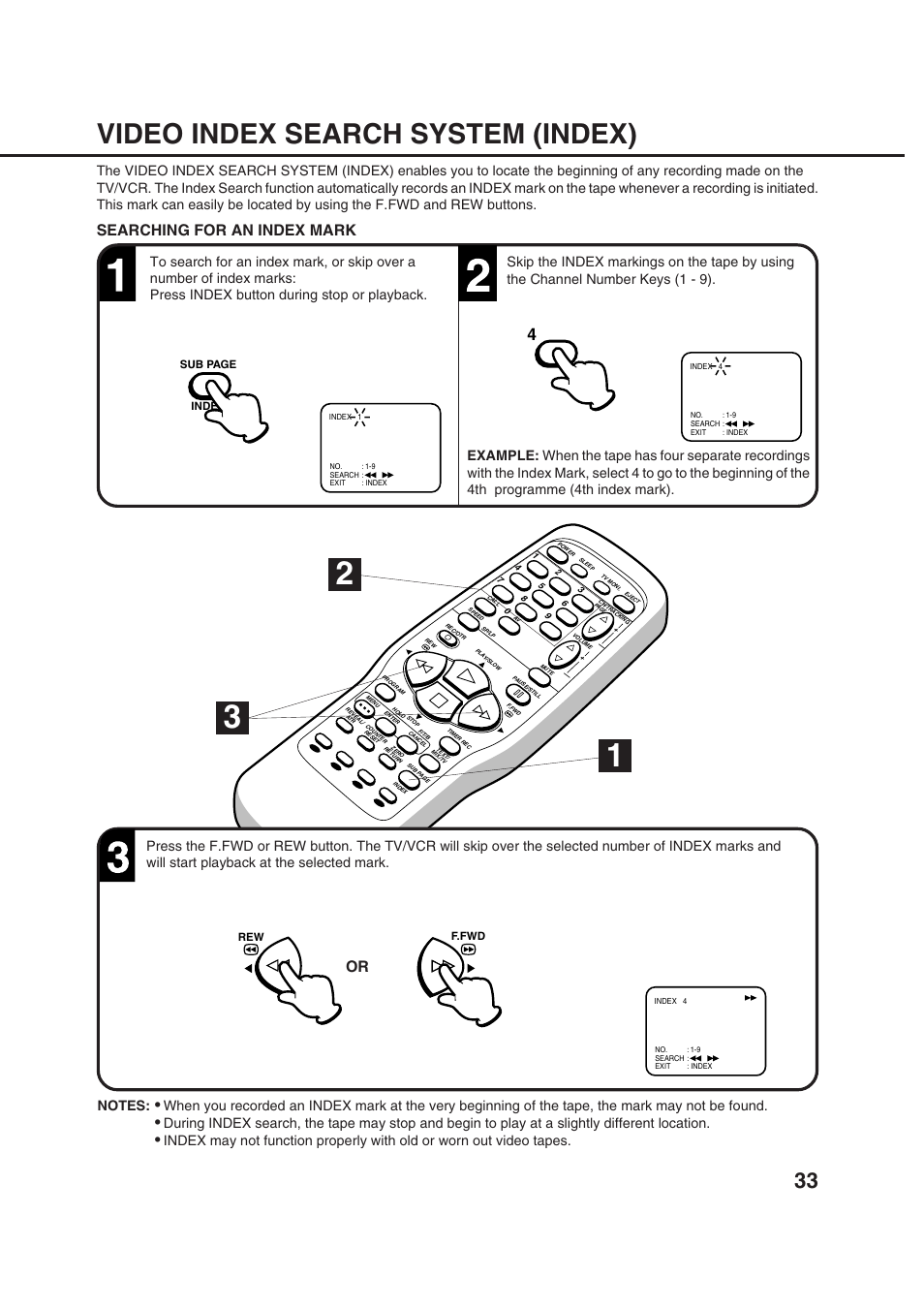 Video index search system (index), Searching for an index mark | Orion 20VROT User Manual | Page 35 / 44