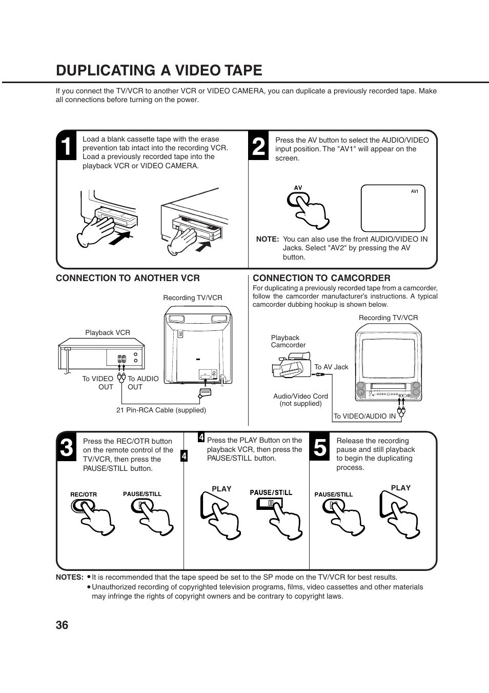 Duplicating a video tape | Orion 20VROT User Manual | Page 38 / 44
