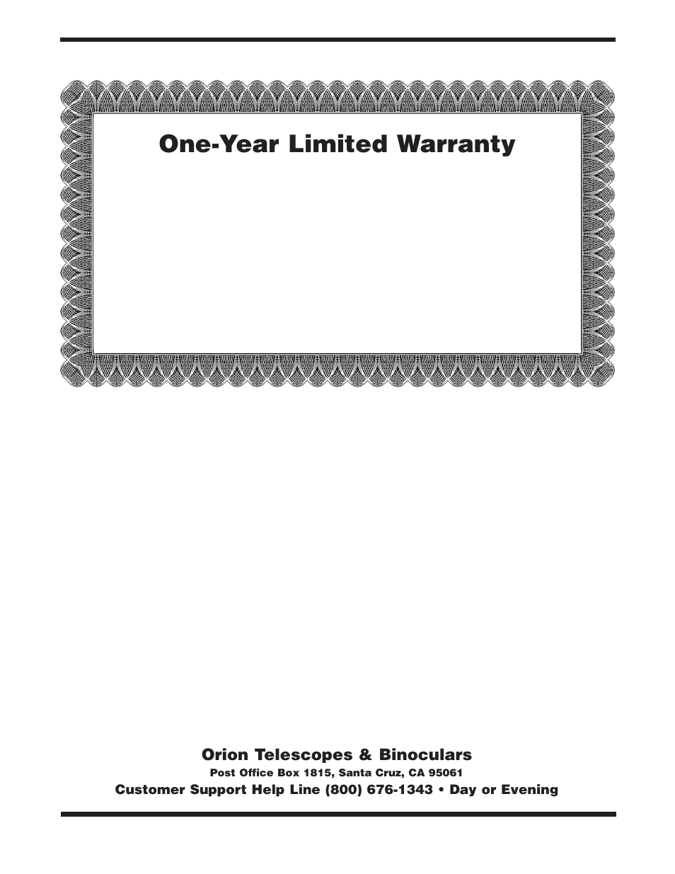 One-year limited warranty | Orion 120 EQ User Manual | Page 16 / 16