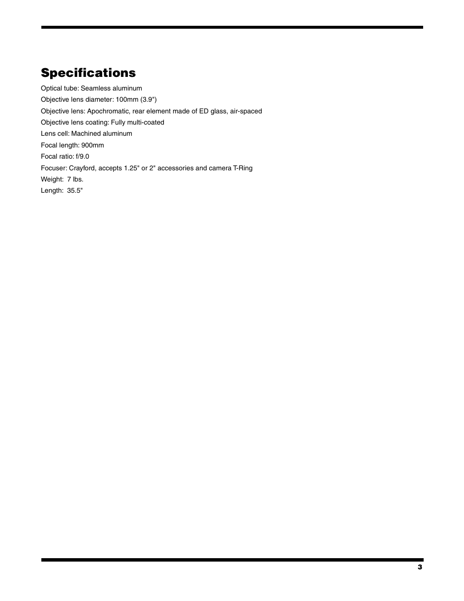 Specifications | Orion Hunting Equipment User Manual | Page 3 / 4