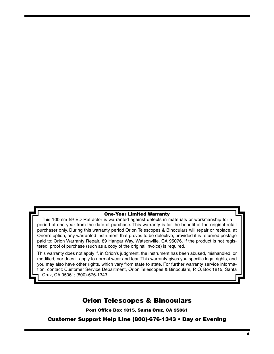 Orion telescopes & binoculars | Orion Hunting Equipment User Manual | Page 4 / 4