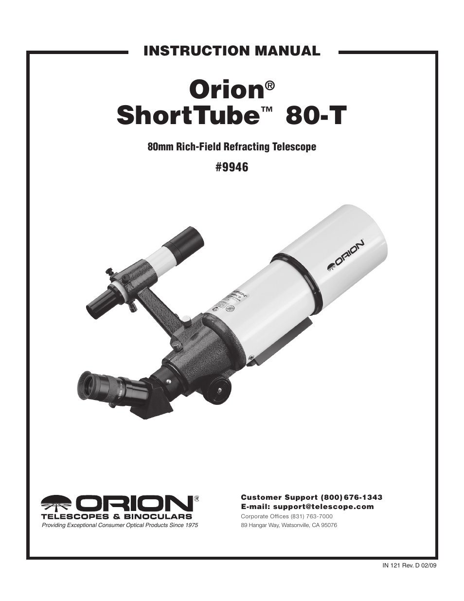 Orion SHORTTUBE 80-T User Manual | 8 pages