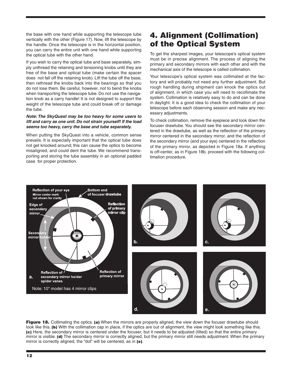 Alignment (collimation) of the optical system | Orion SKYQUEST XT10 User Manual | Page 12 / 20