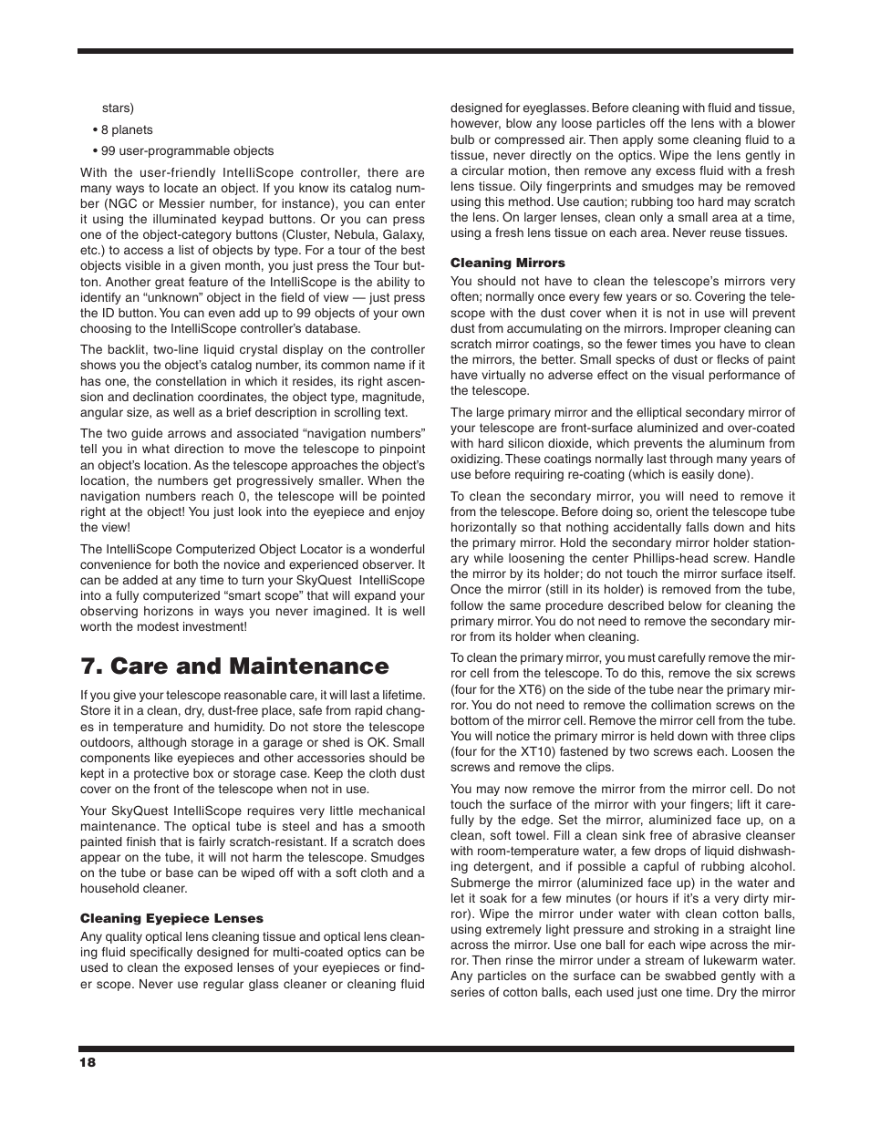 Care and maintenance | Orion SKYQUEST XT10 User Manual | Page 18 / 20