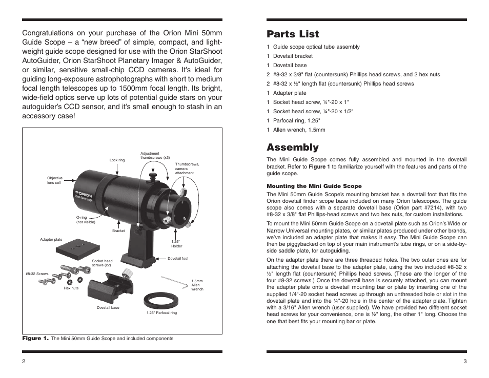 Parts list, Assembly | Orion 8891 User Manual | Page 2 / 4
