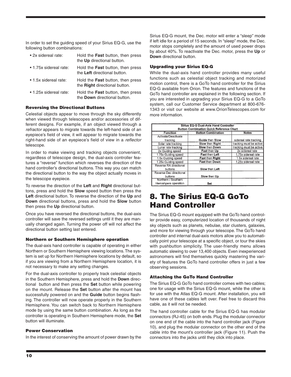 The sirius eq‑g goto hand controller | Orion SIRIUS 9995 User Manual | Page 10 / 28