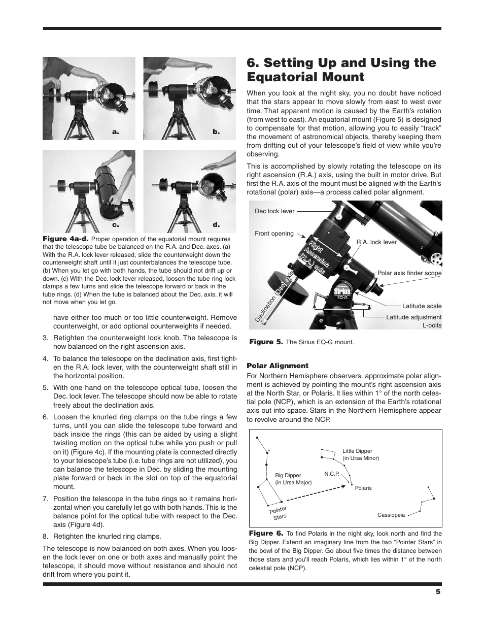 Setting up and using the equatorial mount | Orion SIRIUS 9995 User Manual | Page 5 / 28