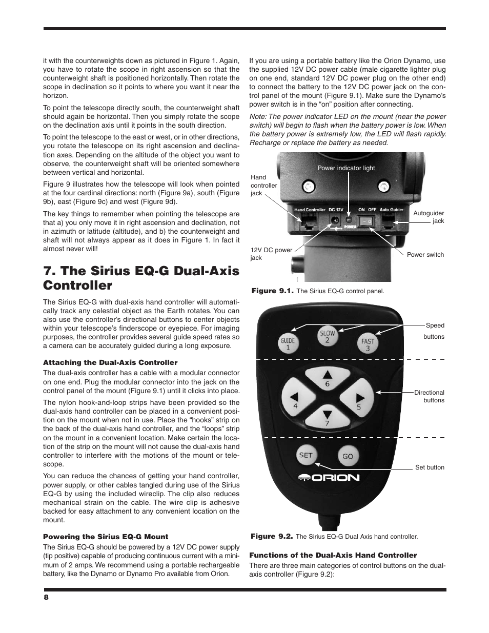 The sirius eq‑g dual‑axis controller | Orion SIRIUS 9995 User Manual | Page 8 / 28