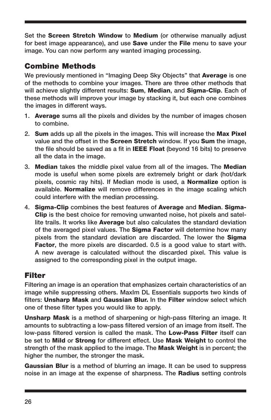 Combine methods, Filter | Orion 52084 User Manual | Page 26 / 56