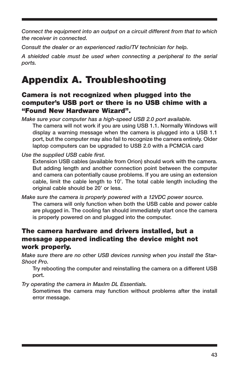 Appendix a. troubleshooting | Orion 52084 User Manual | Page 43 / 56