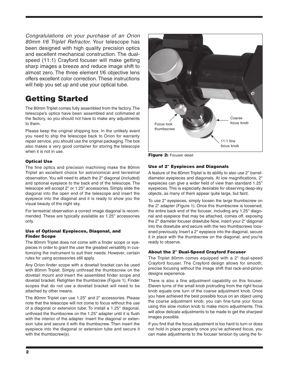 Getting started | Orion ED80T CF User Manual | Page 2 / 4