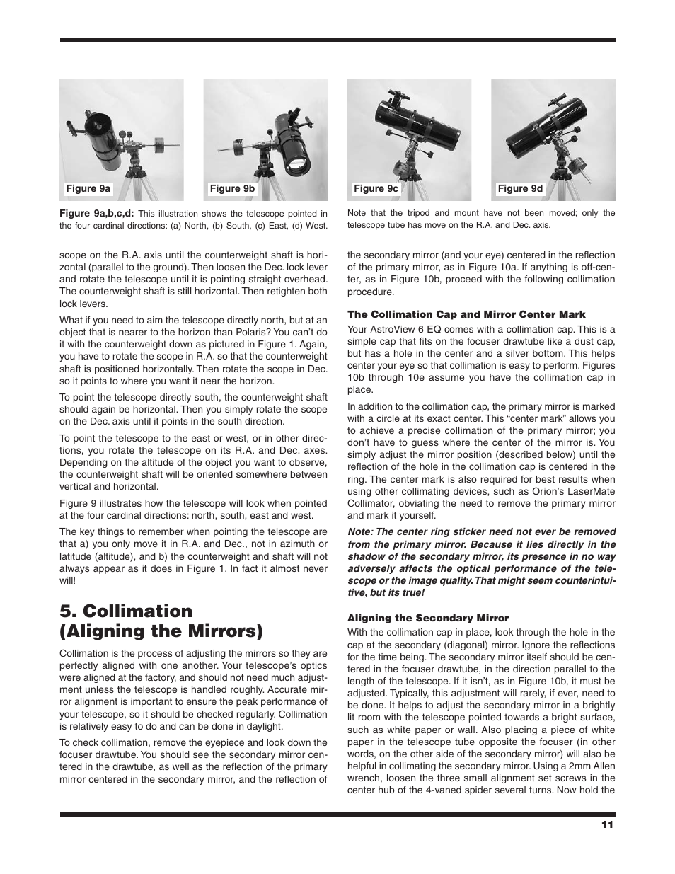 Collimation (aligning the mirrors) | Orion ASTROVIEW 9827 User Manual | Page 11 / 18