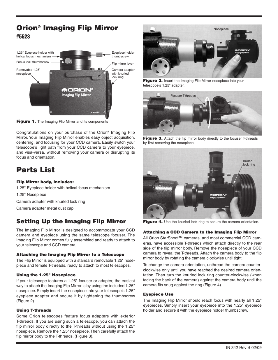 Orion IMAGING FLIP MIRROR 5523 User Manual | 2 pages