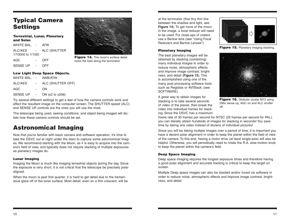 Typical camera settings, Astronomical imaging | Orion STARSHOOT 52186 User Manual | Page 6 / 9