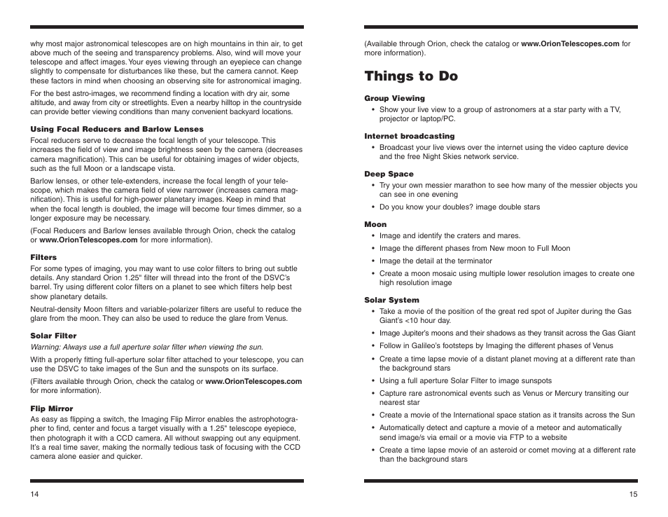 Things to do | Orion STARSHOOT 52186 User Manual | Page 8 / 9