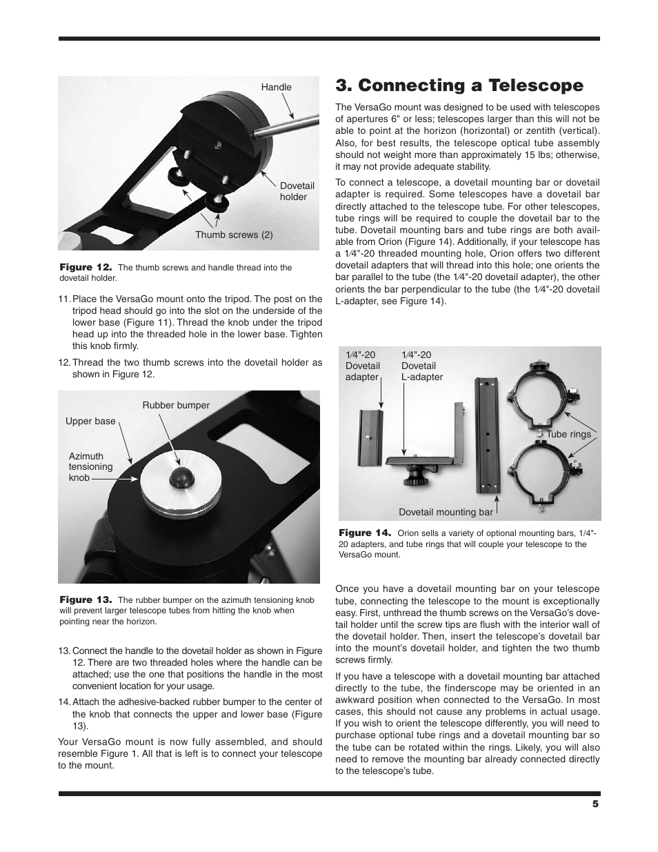 Connecting a telescope | Orion VERSAGO #5682 User Manual | Page 5 / 8