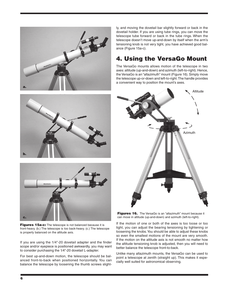 Using the versago mount | Orion VERSAGO #5682 User Manual | Page 6 / 8