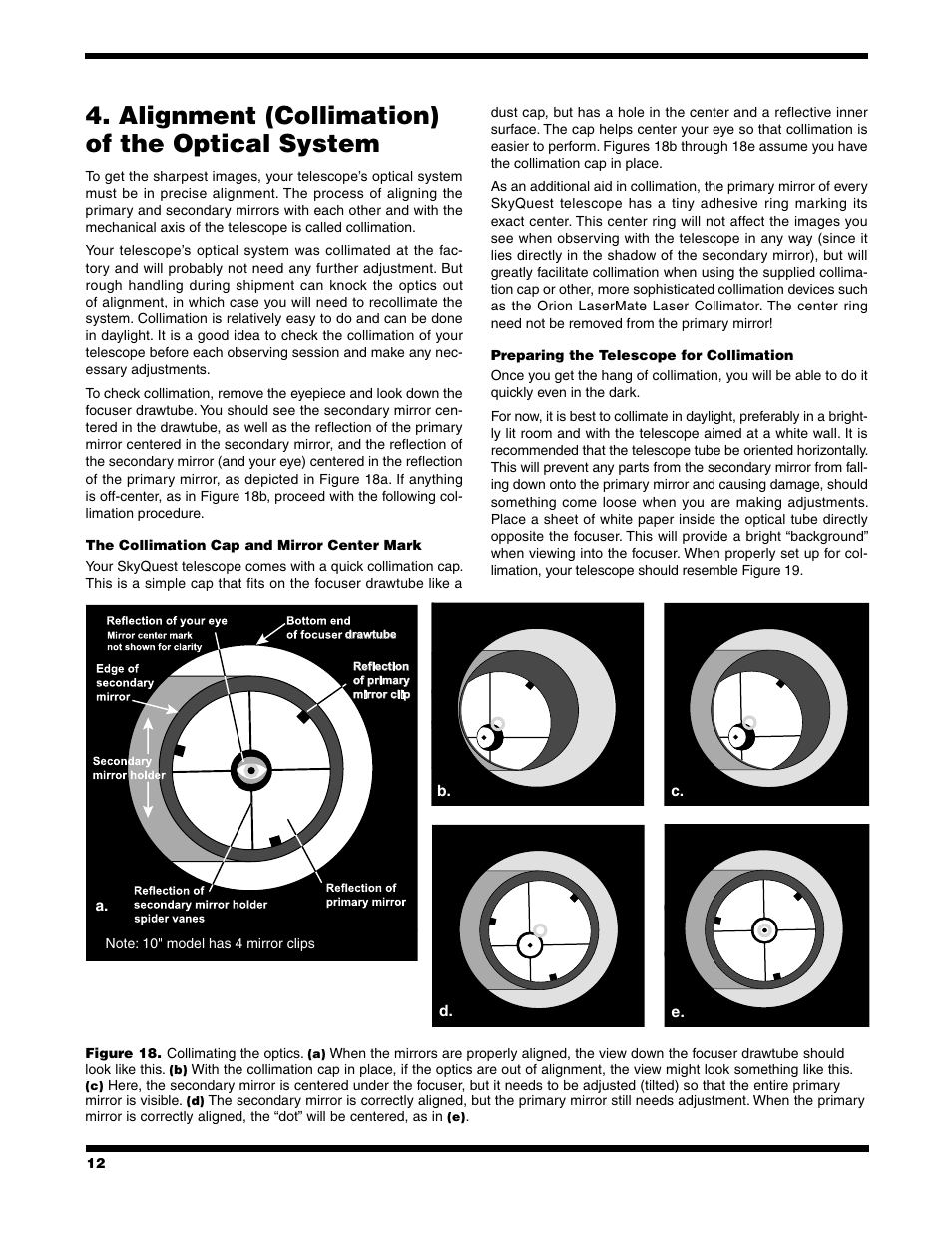 Alignment (collimation) of the optical system | Orion XT10 User Manual | Page 12 / 20