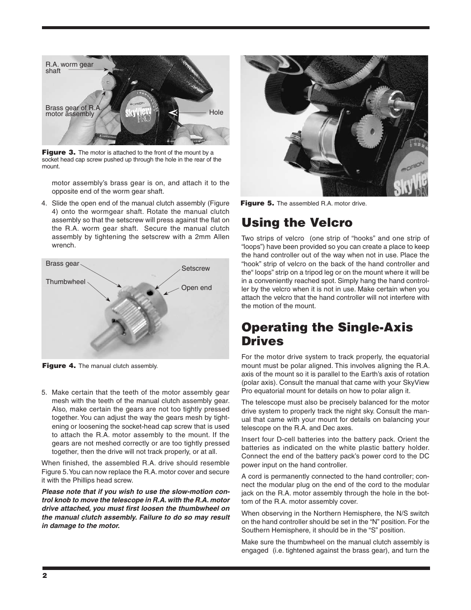 Using the velcro, Operating the single-axis drives | Orion TRUETRACK SINGLE-AXIS DC MOTOR DRIVE SYSTEM 7831 User Manual | Page 2 / 3