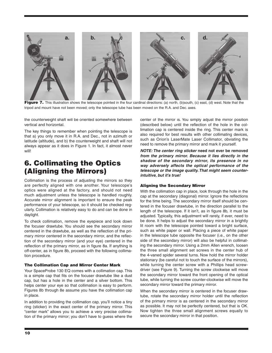 Collimating the optics (aligning the mirrors) | Orion SPACEPROBE 9851 User Manual | Page 10 / 16