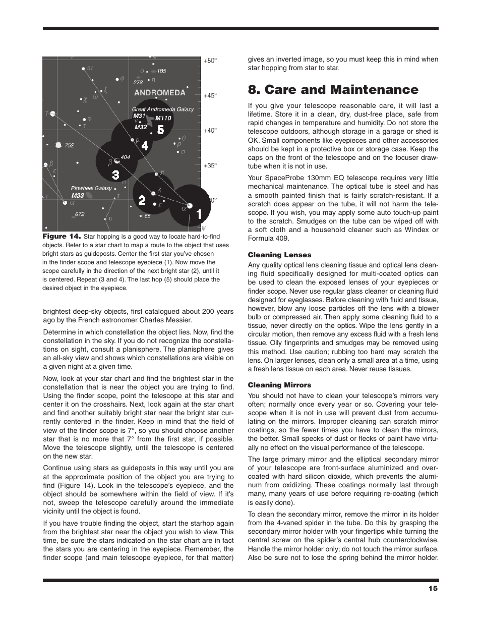 Care and maintenance | Orion SPACEPROBE 9851 User Manual | Page 15 / 16