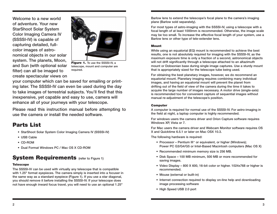 Parts list, System requirements | Orion STAR SHOOT 52175 User Manual | Page 2 / 10