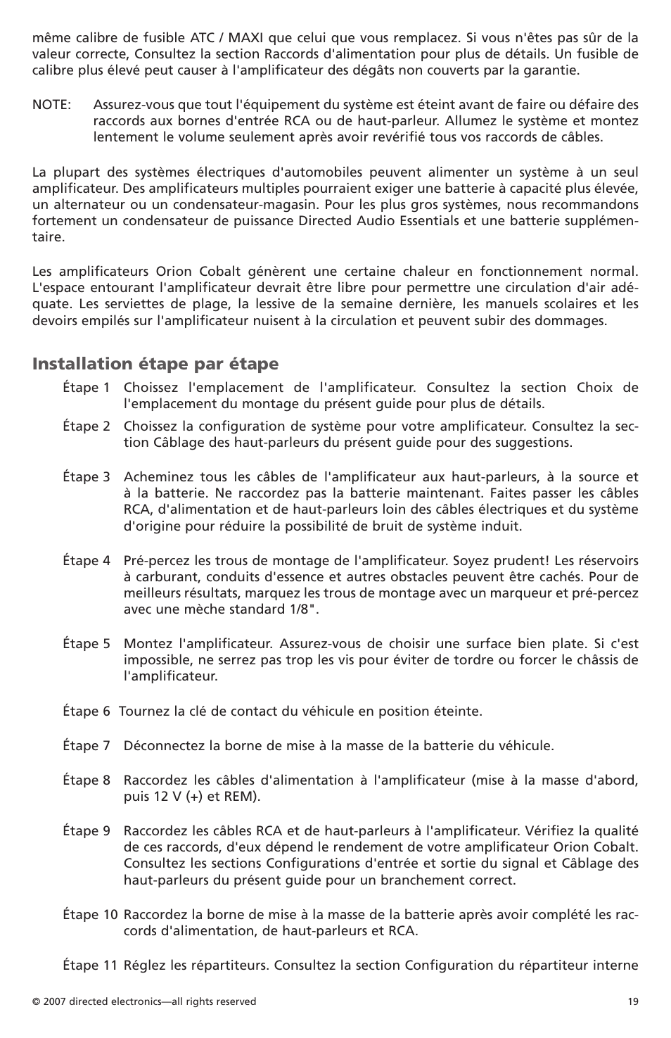 Installation étape par étape | Orion CobaltTM G42110 User Manual | Page 20 / 66
