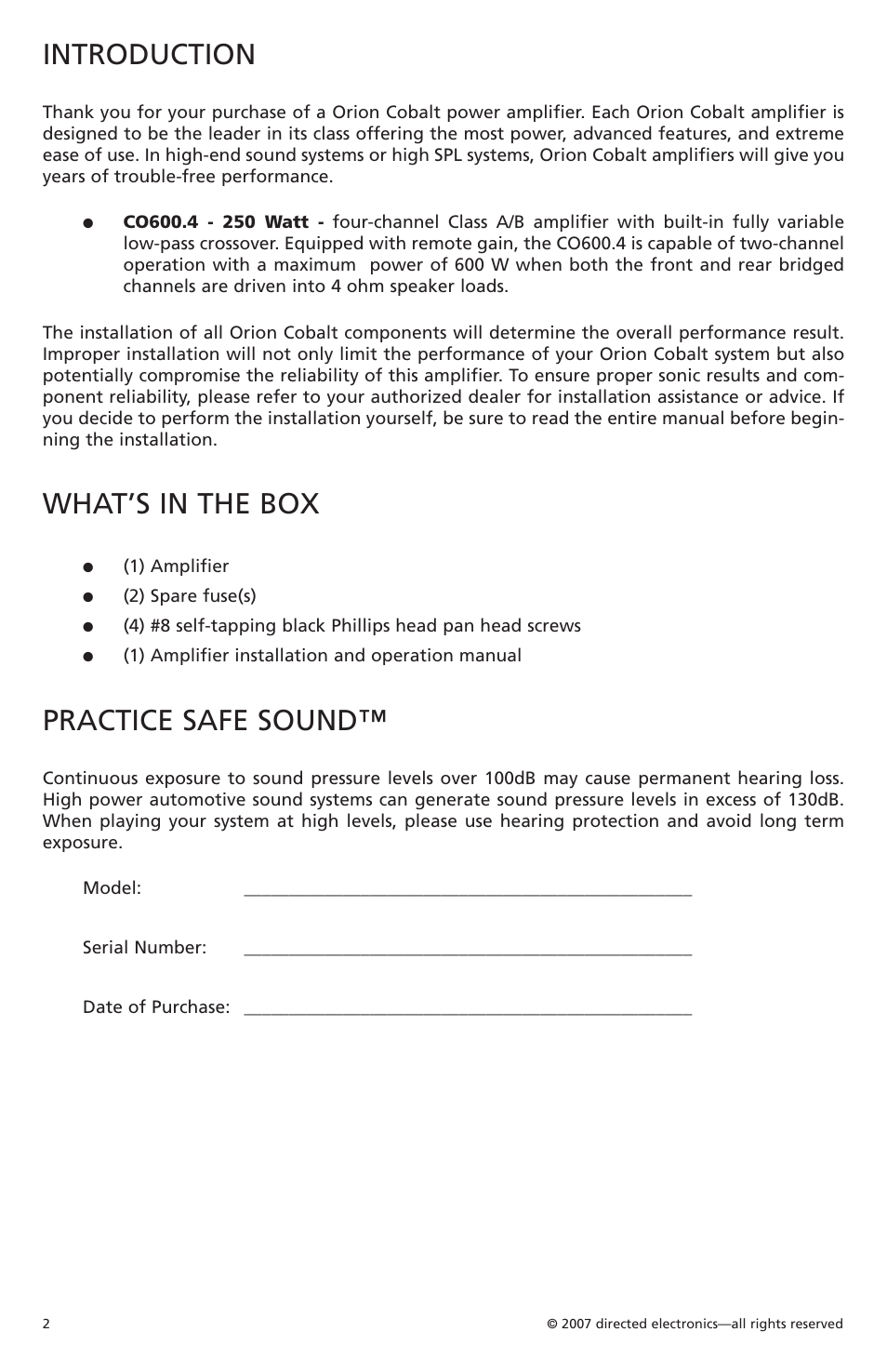 Introduction, What’s in the box, Practice safe sound | Orion CobaltTM G42110 User Manual | Page 3 / 66