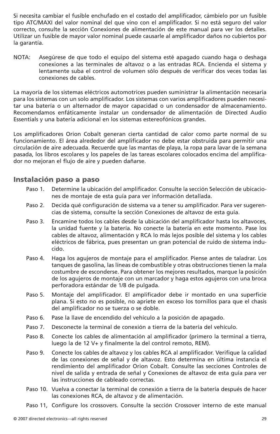 Instalación paso a paso | Orion CobaltTM G42110 User Manual | Page 30 / 66