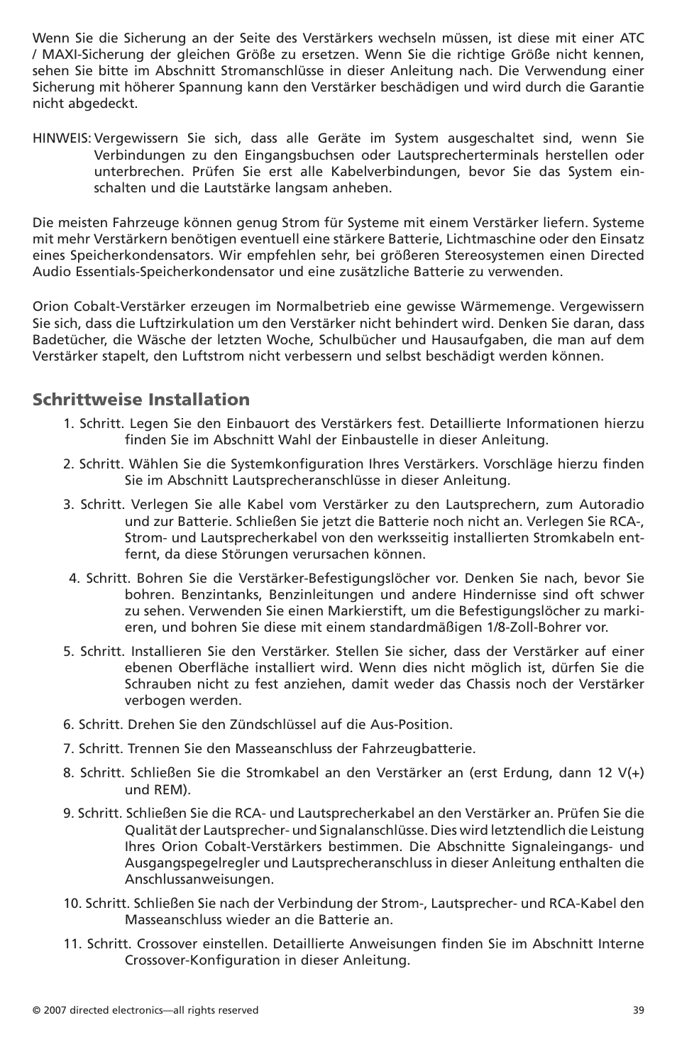 Schrittweise installation | Orion CobaltTM G42110 User Manual | Page 40 / 66